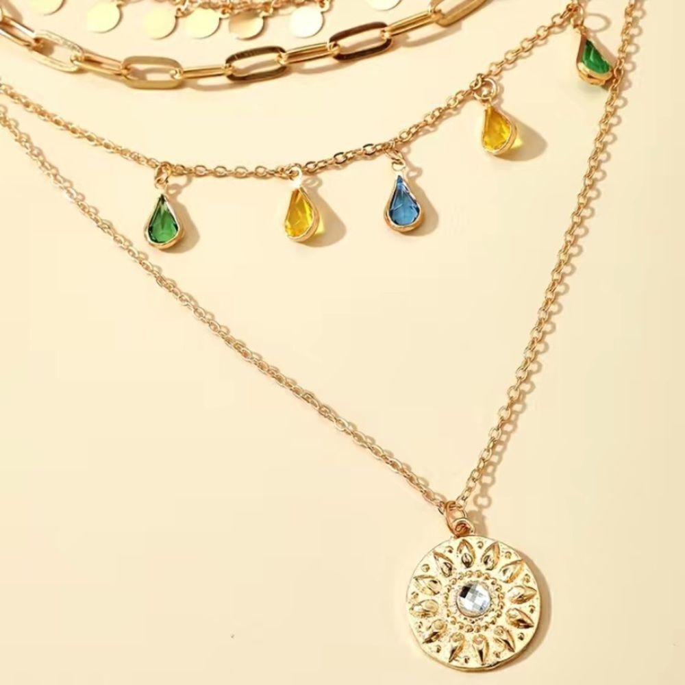 🔅🆕✨Boho 4-Layered Necklace with Round Pendant✨ - Picture 4 of 10